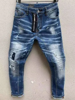 2023 Весенние новые джинсы, мужские модные эластичные леггинсы с 3D разрезом и пятнистыми отверстиями
