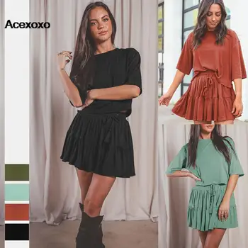 2023, новая весенне-летняя мода Европы и Соединенных Штатов, тренд, повседневная плиссированная юбка, женское платье из двух предметов
