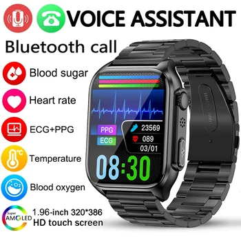 2023 Новый Bluetooth Вызов Уровень Глюкозы в крови ECG + PGG Смарт-Часы Мужские Пульсометр Кровяное Давление Кислород Температура тела IP67 SmartWatch