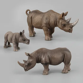 3 шт./компл. Имитационная Твердая Модель Животного Дикие Животные Африканский Носорог Маленький Семейный Набор Rhino Украшение Подвижная Кукла Коллекция Игрушек
