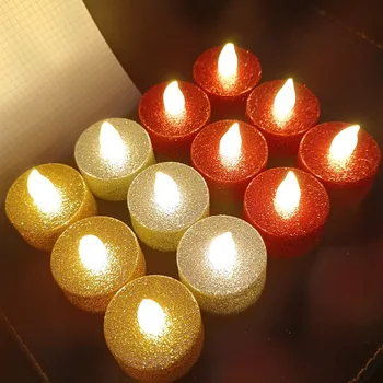 48 Шт. Цветная светодиодная свеча с батарейкой, Свадебное украшение, Электронная свеча, лампа, Золотой чайный светильник, Креативная поддельная партия свечей, набор