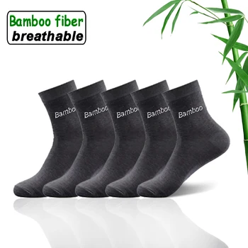 5 пар/лот, Мужские бамбуковые носки, Удобные дышащие повседневные деловые мужские носки для экипажа, черные, гарантия высокого качества, мужской подарок Sox