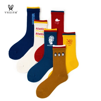 6 пар носков для девочек, хлопковые носки с интересными забавными буквами, головами людей, мультяшными женскими носками, новинка, подарочные носки на весну-осень-зиму