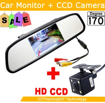ANSHILONG HD Video Автоматическая парковка, камера заднего вида ночного видения, CCD-камера заднего вида с 4,3-дюймовым автомобильным зеркалом заднего вида