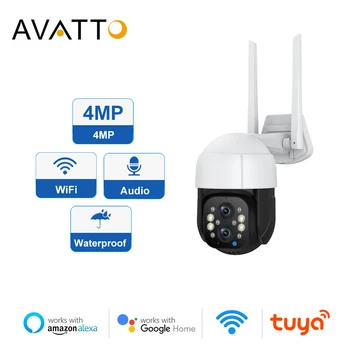 AVATTO Tuya Wifi IP-камера Smart Outdoor AI Human Detect Беспроводная 4-мегапиксельная IP-водонепроницаемая камера безопасности, работающая с Alexa Google Home