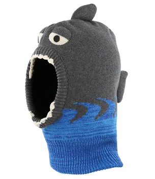 Connectyle, вязаные зимние теплые шапки для маленьких мальчиков и девочек с милой мультяшной акулой, капюшон с флисовой подкладкой, шарф-шапочки для детей