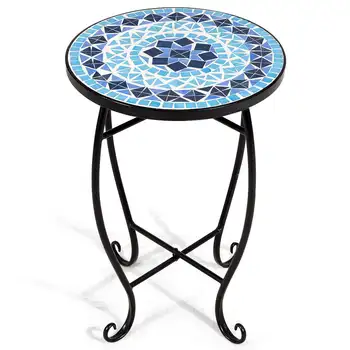 Costway уличный столик для акцента в помещении, мозаичный столик для патио, подставка для растений кобальтово-синяя цветовая гамма садовая сталь