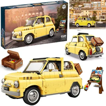 Fiat 500 Желтый Автомобиль Строительные блоки Кирпичи Совместимы 10271 77942 Рождественский подарок на День Рождения Модель автомобиля Игрушки В НАЛИЧИИ