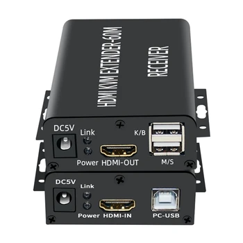 HDMI-Совместимый KVM Удлинитель 60 м по Ethernet-кабелю Cat5/6 1080P USB Аудио-видео Конвертер для ПК ТВ-монитора-EU Plug