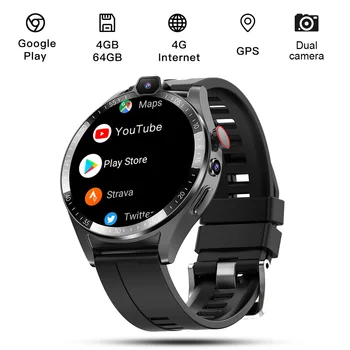 KOM4 4G LTE Смарт-часы Мужские 4 ГБ + 64 ГБ Android 9,1 NFC GPS 1,43 