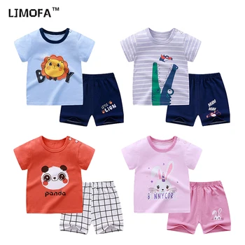 LJMOFA/ Комплекты летней одежды из Хлопка для маленьких мальчиков и Девочек от 0 до 5 лет, Шорты с короткими рукавами для Малышей, Домашняя одежда, Костюм, Детская Одежда D115