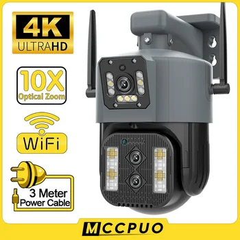 Mccpuo 4K 8MP PTZ Тройной объектив IP-камера с двойным экраном 10-кратный оптический Зум WiFi Наружная камера безопасности Ночного Видения Автоматическое Отслеживание