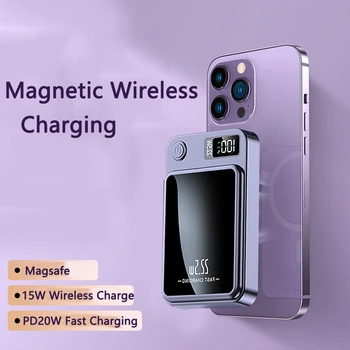 Qi Магнитный беспроводной банк питания 20000 мАч Быстрая зарядка для iPhone14 Huawei Samsung Powerbank с портативным зарядным устройством с магнитным кольцом