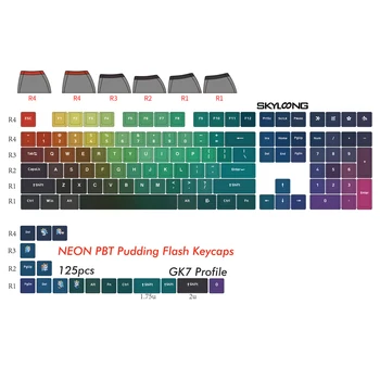 SKYLOONG Neon Pudding 126 клавиш GK7-профильный Набор колпачков для механической клавиатуры, совместимый с Cherry Gateron Kailh Otemu MX