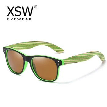 XSW 2023 Поляризованные солнцезащитные очки ручной работы для мужчин и женщин с оправой из переработанного материала и цветными деревянными висками коричневого цвета