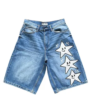 Y2k мужская одежда, спортивные шорты в стиле Харадзюку в стиле панк-рок, Летние Модные Повседневные джинсовые шорты в стиле хип-хоп, Винтажные Свободные мужские шорты до колена