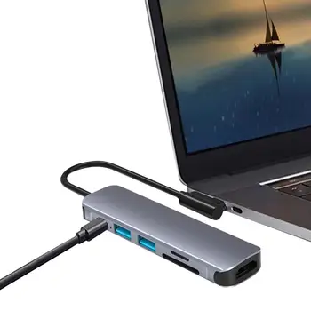 Адаптер USB C 6-в-1 Концентратор USB C типа 6-в-1 с портом USB C 4K30Hz, совместимый с ключом USB C для ноутбуков и других устройств