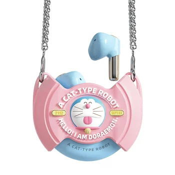 Аниме Doraemon Bluetooth Наушники с милым сердечком для девочек Изысканные подарки Беспроводная гарнитура с шумоподавлением и шнурком в подарок