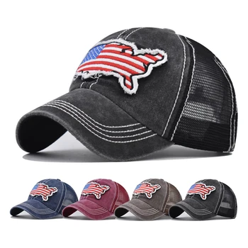 Бейсболка Сетчатая кепка Карта США Дизайн американского флага Летняя шляпа Дышащая шляпа с тенью Весенне-осенняя кепка в стиле хип-хоп Приталенная кепка