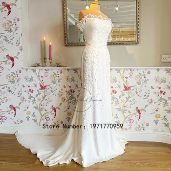Белые свадебные платья с открытыми плечами Для женщин 2023, Новая мода, Короткие рукава, аппликация в виде шлейфа, Элегантные свадебные платья