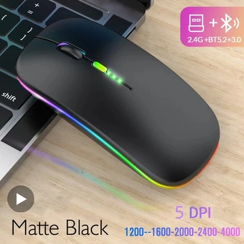 Беспроводная USB-мышь Bluetooth, перезаряжаемая, бесшумная, RGB, Эргономичный Портативный ПК для компьютерных игр, Ноутбук, Комплект для геймеров, Розовый, белый