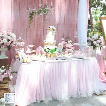 Богемная юбка для стола, Розовая Пачка, Тюлевая Салфетка для посуды, Домашний стол на День Рождения, Юбка для Стола, Свадебная вечеринка, Розовое Украшение для душа ребенка