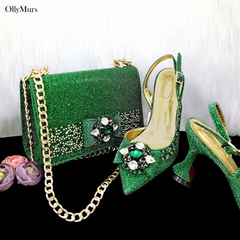 Высококачественный Элегантный Комплект Туфель и сумки из искусственной кожи с кристаллами, модные женские туфли-лодочки в африканском стиле, 5,5 см, обувь и сумка, комплект для вечеринки