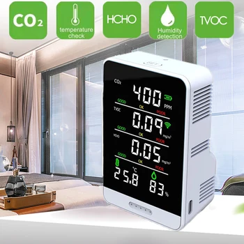 Детектор CO2 Цифровой Измеритель температуры и влажности Датчик Светодиодный Термометр Монитор качества воздуха Анализатор содержания двуокиси углерода TVOC HCHO