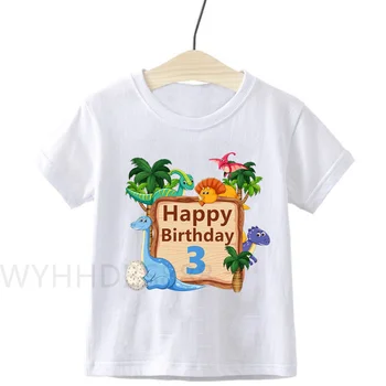 Детская футболка с динозавром, Новая летняя футболка с милым принтом маленького динозавра, футболка с Днем Рождения, футболка с номером динозавра, футболка с номером