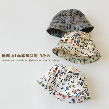 Детская шляпа Весенне-осенняя корейская новая шляпа рыбака с надписью для мальчиков и девочек, солнцезащитная шляпа, детская солнцезащитная шляпа