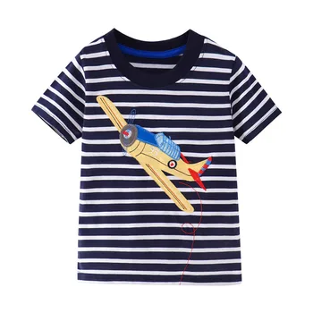 Детские футболки с вышивкой самолета для мальчиков 2-7 лет, Летняя детская одежда, модные детские футболки, топы