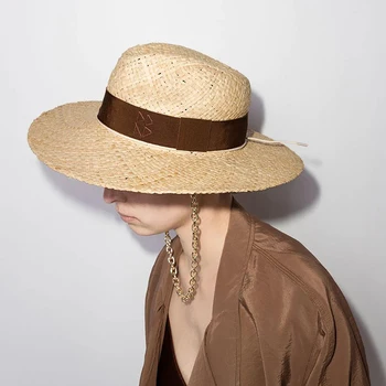 Дизайнерская фетровая шляпа с ремешком-цепочкой для женщин, модные летние пляжные шляпы, женские шляпы от солнца из рафии оптом