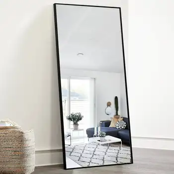 Длинное напольное зеркало в тонкой оправе из алюминиевого сплава, черное, 65 см