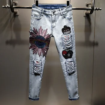 Европейские весенне-летние джинсы Planet с вышивкой 2021, новые женские брюки с дырками, высокой талией, тонкие, универсальные