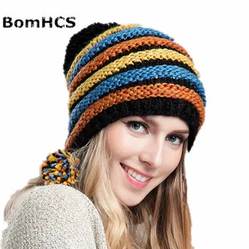 Женская модная зимняя теплая толстая шапочка BomHCS, вязаная шапка ручной работы, кепка