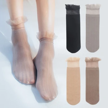 Женские летние носки, Сексуальные ультратонкие прозрачные кружевные короткие носки с оборками, Милые носки в стиле японской Лолиты в стиле Харадзюку