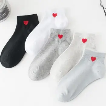 Женские носки до щиколотки, Новые летние Носки с вышивкой в виде сердца в корейском стиле, Женские дышащие хлопковые короткие носки