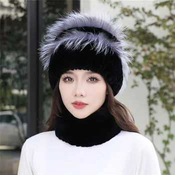 Зимняя меховая шапка для девочек из натуральной шерсти кролика Рекс, морозостойкая теплая шапка, Роскошная модная меховая шапка и шарф, комплект из двух предметов