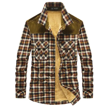 Зимняя флисовая рубашка в клетку, мужская куртка 2023, Новая мода, Повседневная Осенняя Теплая Утепленная Фланелевая хлопковая Шерстяная верхняя одежда, Мужское пальто