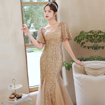 Золотое вечернее платье банкетное платье платья для выпускного вечера Gala mermaid L0803