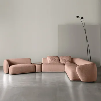 Итальянский тканевый диван минималистского дизайна в стиле Ваби-саби Кремовый Шезлонг для Виллы Угловой диван