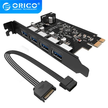 Карта расширения ORICO USB 3.0 PCI-E, 4 порта, адаптер-концентратор, внешний контроллер, экспресс-карта с 4-контактным кабелем питания