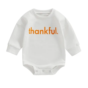 Комбинезон на День Благодарения для новорожденных девочек, Толстовка, Боди с длинными рукавами, Пуловер с буквенным принтом, повседневные футболки для младенцев, топы
