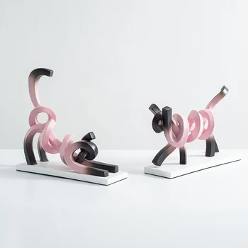 Креативная розовая фигурка в форме ленивого кота, простой абстрактный мультяшный дизайн, модель комнаты, мягкое украшение для детской комнаты
