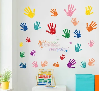 Креативные наклейки с отпечатком руки в скандинавском цвете на стену в детском саду, детская комната в общежитии, классная комната, мультяшные декоративные наклейки
