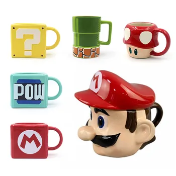 Кружка для игры в Супер Марио, Кофейная кружка с аниме Марио, чашка с трубкой, Чашка с Мультяшным грибом, Квадратная кружка Super Mario