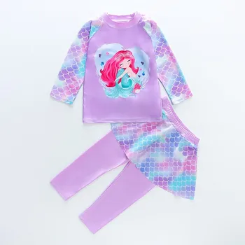 Купальник Принцессы Ариэль Русалки для маленьких девочек, 2 предмета, Детский купальный костюм с защитой от Солнца с длинным рукавом, банные костюмы