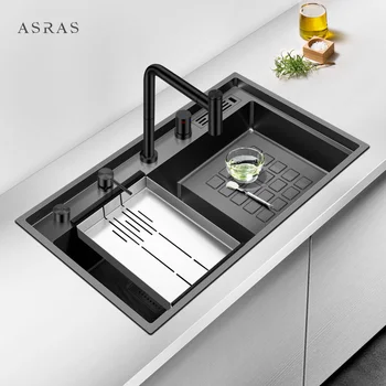 Кухонные раковины ручной работы из нержавеющей стали ASRAS Luxury Stepped Nanometer Sink Толщиной 4 мм, глубиной 220 мм, 304