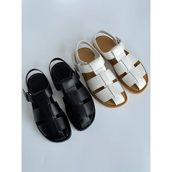 Летние новые римские сандалии R @w в стиле французского ретро с полой тканью, на плоской подошве, модные удобные сандалии, женская обувь