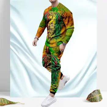 Мужская 3D печатных уличная повседневная одежда костюм футболка с длинным рукавом спортивный костюм дышащий бег 2 шт спортивной одежды свободная